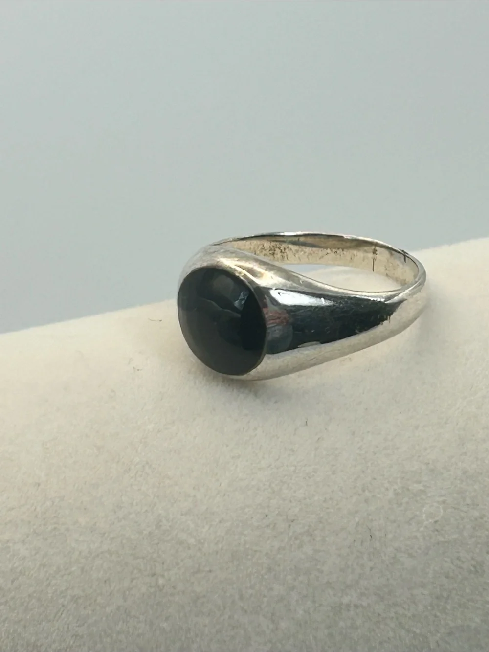 Sterling Silver Black Onyx Ring Size 6.5 Vintage Smooth Polished Round